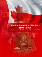 A Canadian and Polish flag with a photograph of people standing in front of a church